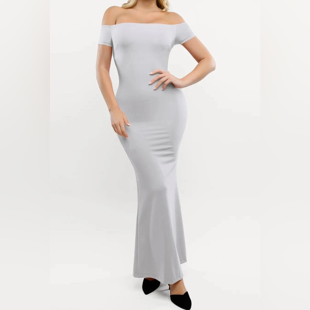 Popilush Elegant Off-Shoulder Light Gray Dress W/shapewear,  size 3X NWOT